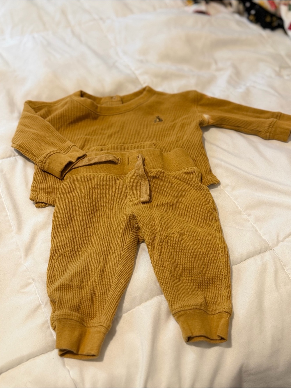 Old Navy Mustard Waffle Knit Kids Matching Sweatshirt & Pants Set